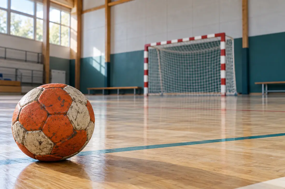 Ballon de handball dans un gymnase